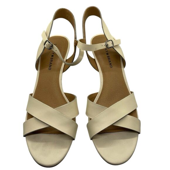 Lucky Brand 10 M Shoes Low Wedge Heel Sandals Leather Ivory Heels - Picture 6 of 11
